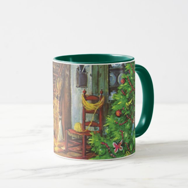 Caneca Natais vintages, Cabina de registro cozy com Larei (Frente Esquerda)