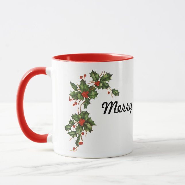 Caneca Natais vintages, Holly Plant com Red Berries (Esquerda)