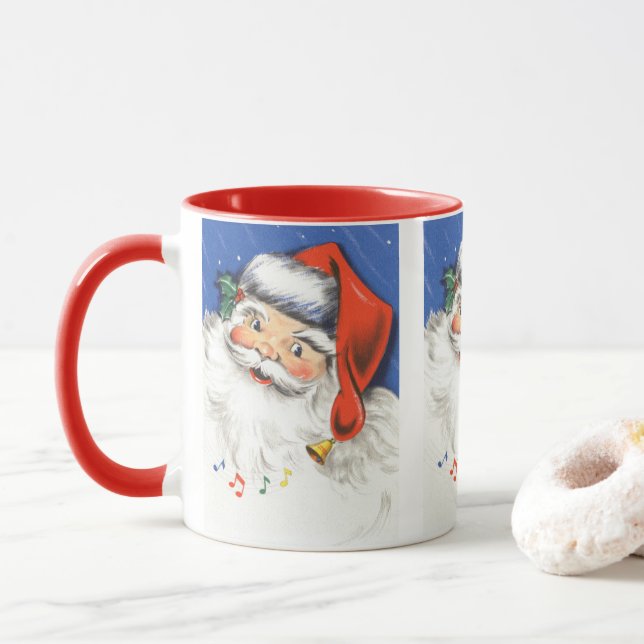 Caneca Natais vintages, Jolly Papai Noel com Música (Com Donut)