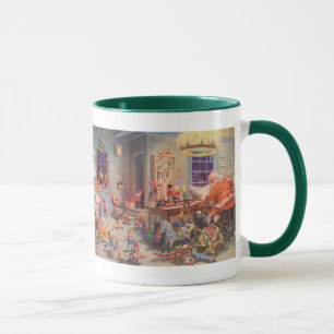 Caneca Natais vintages, Papai Noel com o Workshop Elves