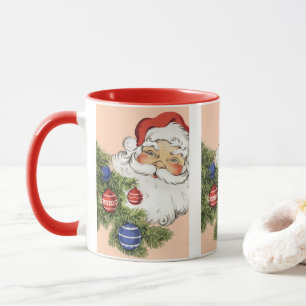 Caneca Natais vintages Papai Noel com Ornamentos de Árvor