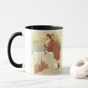 Caneca Natais vintages Papai Noel Vitoriano em Chaminé