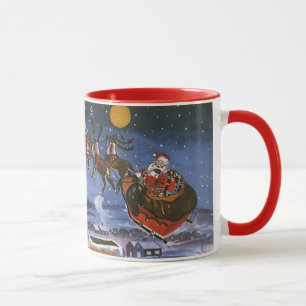 Caneca Natais vintages Papai Noel Voando Sua Altura