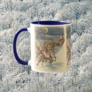 Caneca Natais vintages Santa Claus Sleigh com Reindeer