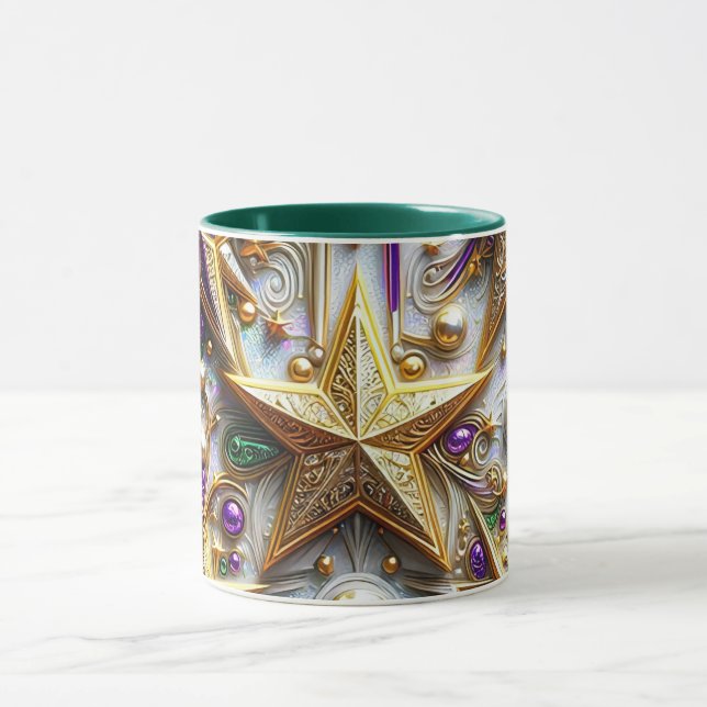 Caneca NATAL ~ 3D ~ Branco, Verde e Dourado ~ (Centro)