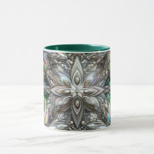 Caneca NATAL ~ 3D ~ Branco, Verde e Prata~