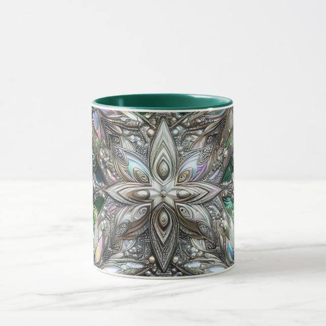 Caneca NATAL ~ 3D ~ Branco, Verde e Prata~ (Centro)