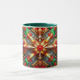 Caneca NATAL ~ 3D ~ Vermelho, Verde e Dourado ~