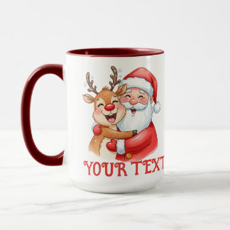 Caneca Natal Abraço Personalizado do Papai Noel e Rena