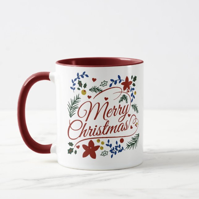 Caneca Natal Alegre Floral  (Esquerda)