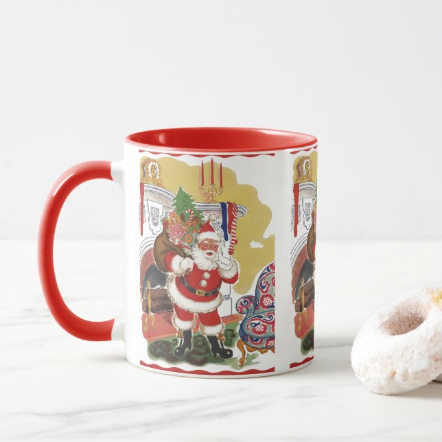 Caneca Natal Antigo, Alegre Papai Noel com Presentes (Com Donut)
