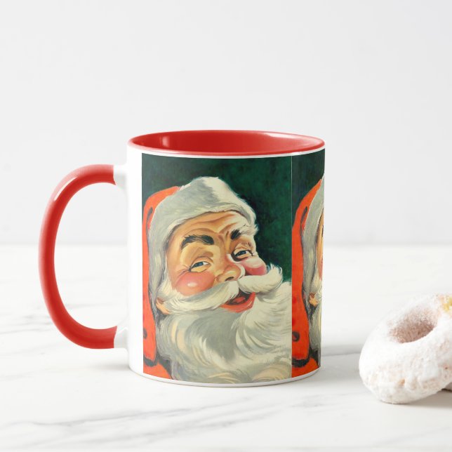 Caneca Natal Antigo, Alegre Papai Noel dos Anos 50 (Com Donut)