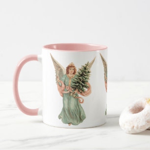 Caneca Natal Antigo, Anjo Vitoriano com Árvore