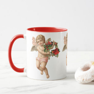 Caneca Natal Antigo, Anjo Vitoriano com Grinalda Floral