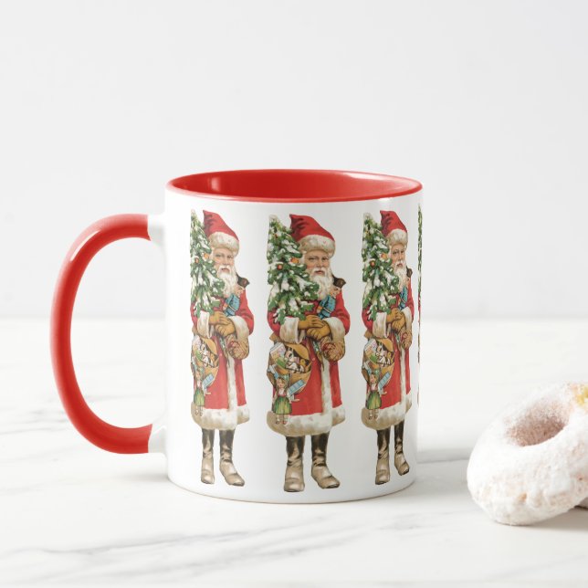 Caneca Natal Antigo, Imagem Recortada de Papai Noel (Com Donut)