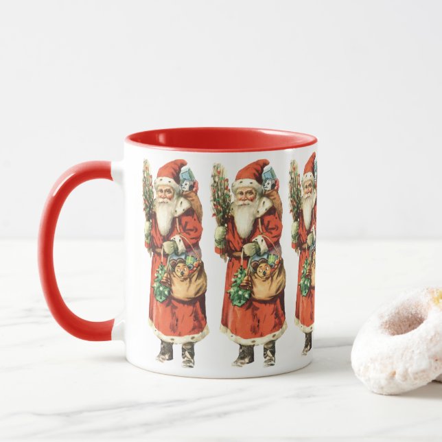 Caneca Natal Antigo, Imagem Recortada de Papai Noel (Com Donut)