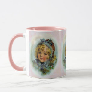 Caneca Natal Antigo Menina Pequena Na Neve