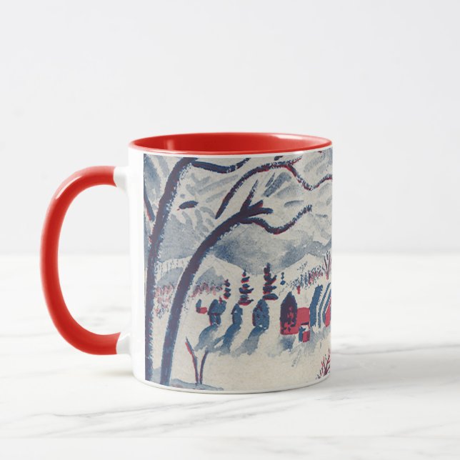 Caneca Natal Antigo, Paisagem de Inverno Aldeia na Neve (Esquerda)
