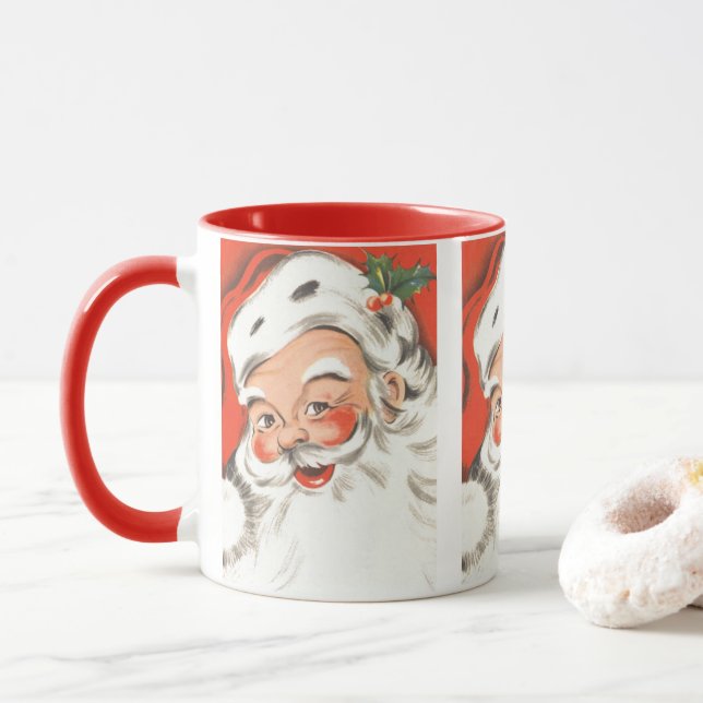 Caneca Natal Antigo, Papai Noel Alegre com Sorriso (Com Donut)
