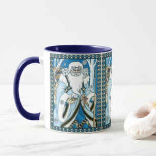 Caneca Natal Antigo, Papai Noel Azul com Bola de Neve