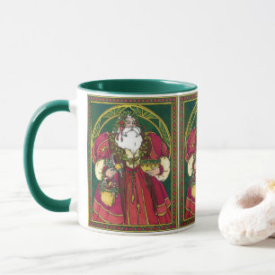 Caneca Natal Antigo, Papai Noel com Folhas de Azevinho