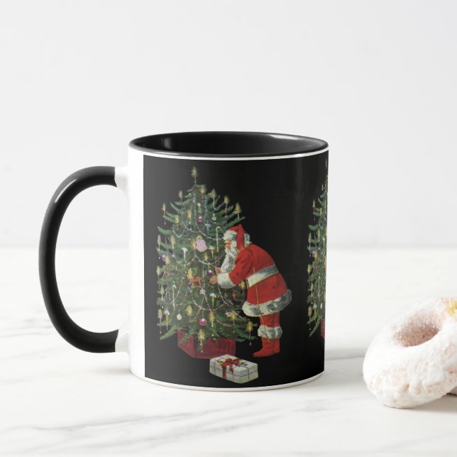 Caneca Natal Antigo, Papai Noel com Presentes (Com Donut)