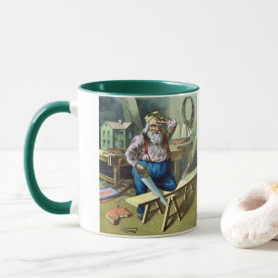 Caneca Natal Antigo, Papai Noel Construindo Brinquedos Se
