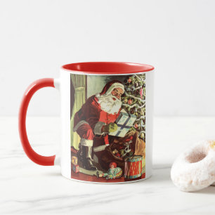Caneca Natal Antigo, Papai Noel Retro com Presentes