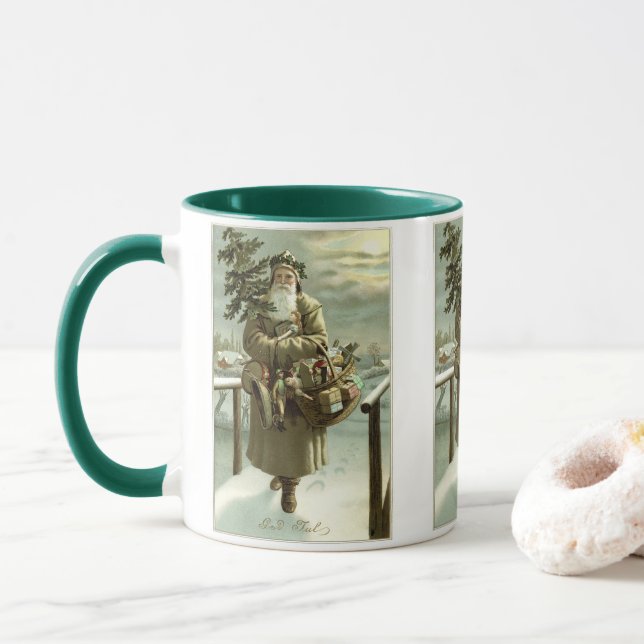 Caneca Natal Antigo, Papai Noel Vitoriano com Brinquedos (Com Donut)