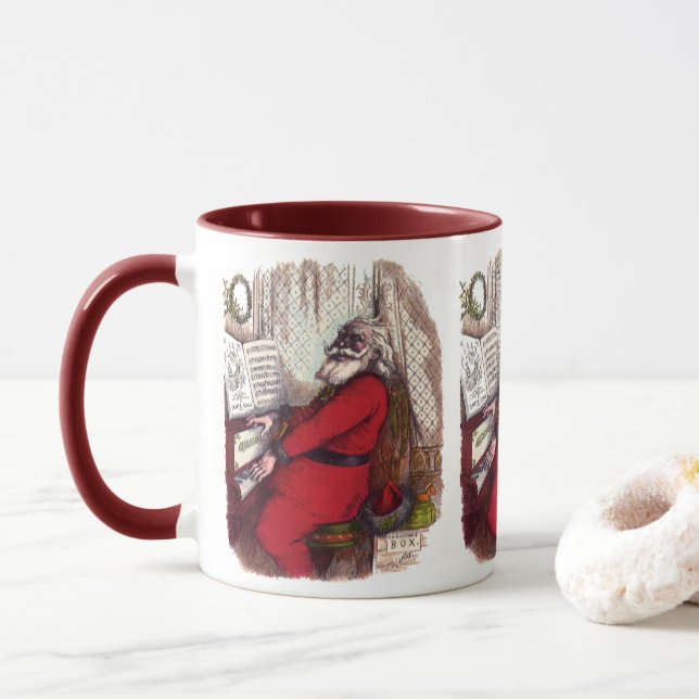 Caneca Natal Antigo, Thomas Nast Papai Noel Piano (Com Donut)