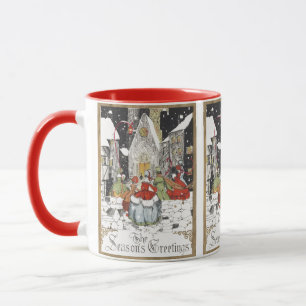 Caneca Natal Antigo Vitoriano Pessoas Indo à Igreja