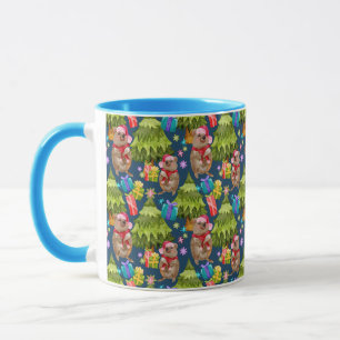 Caneca Natal Azul de Quokka Fofa