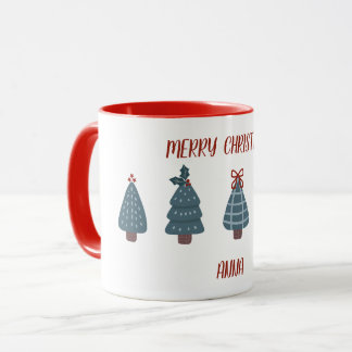 Caneca Natal bonito com árvores de Natal desenhadas à mão