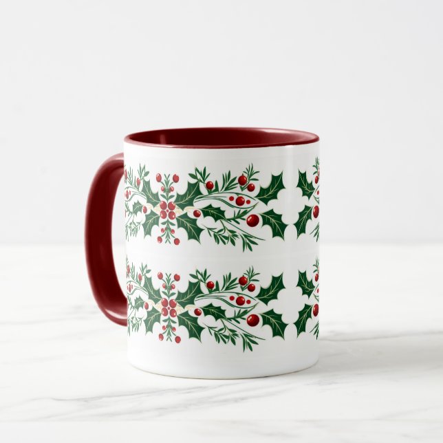 Caneca Natal botânico decorativo elegante (Frente Esquerda)