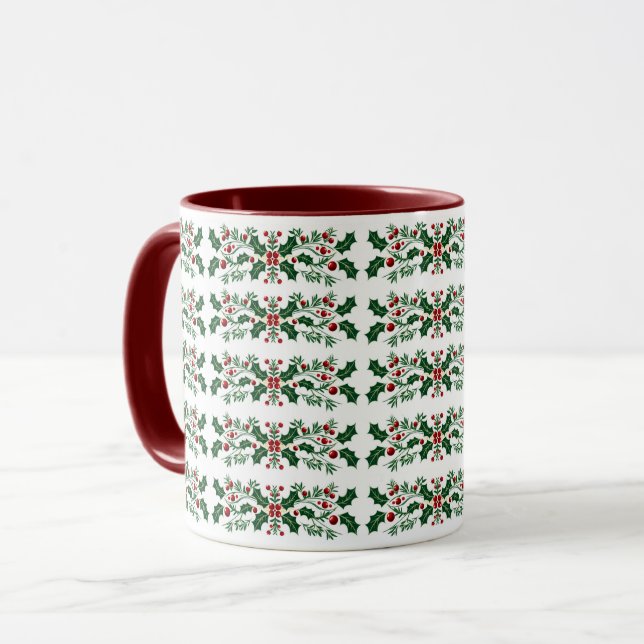 Caneca Natal botânico decorativo elegante (Frente Esquerda)