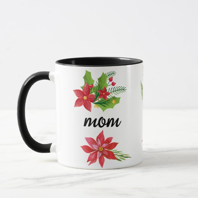 Caneca Natal Brilho Azevinho Preto Script Mamãe Preto (Esquerda)