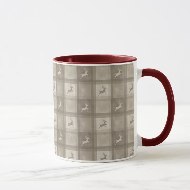 Caneca Natal com padrão de renas em xadrez com aquarela b (Direita)