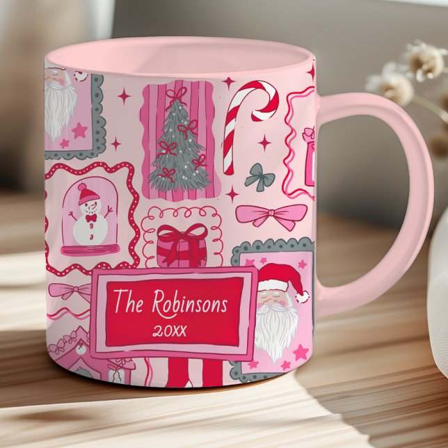 Caneca Natal cor-de-rosa coquete desenhado à mão (Criador carregado)