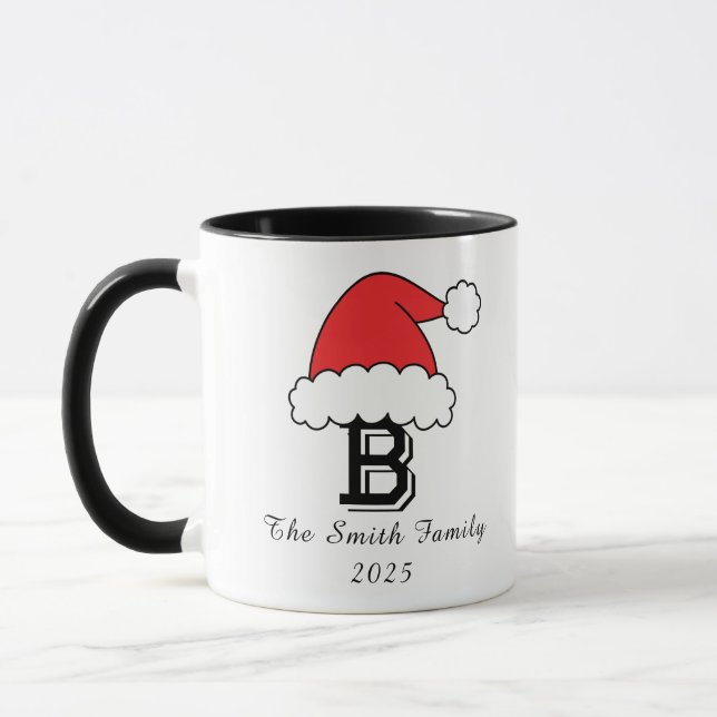 Caneca Natal da Família Monograma Personalizada (Esquerda)