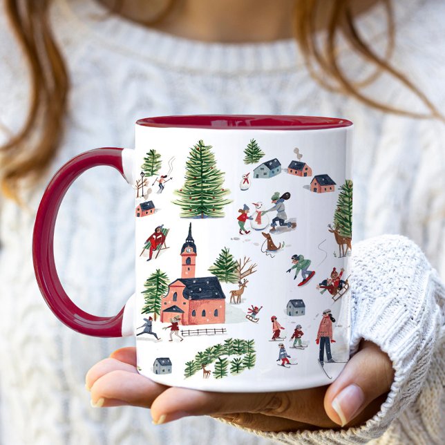 Caneca Natal da Vila Nórdica de Inverno Mínimo e Bonita (Cute Minimalistic Nordic Winter Village Christmas Mug)