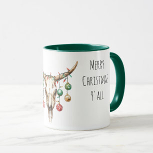 Caneca Natal das Ornações Touro do Cowboy Ocidental