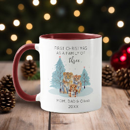 Caneca Natal de 1rua como Família de 3 Leão de Aquarela