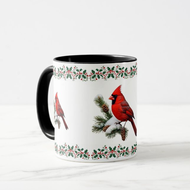 Caneca Natal de Cardeal de Pássaros Vermelhos Elegante (Frente Esquerda)