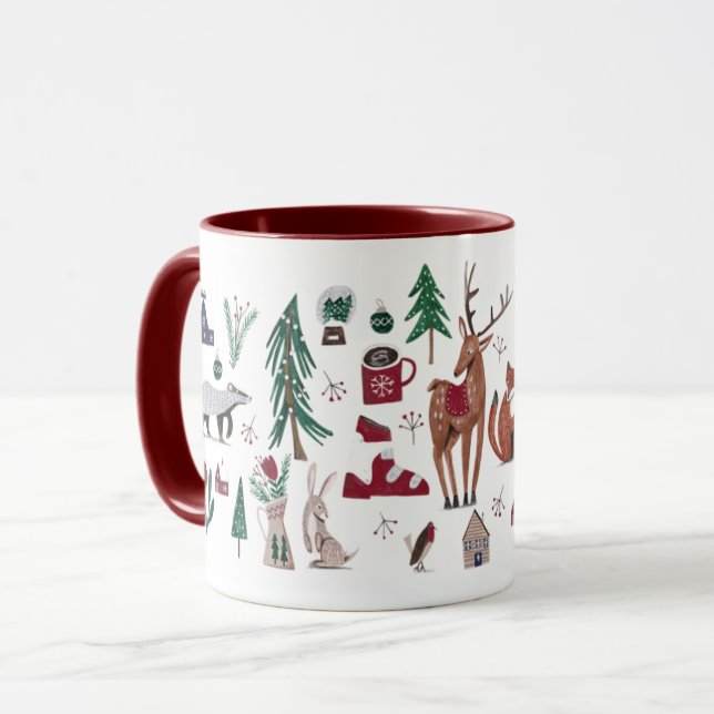 Caneca Natal de esqui nórdico na floresta (Frente Esquerda)