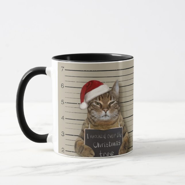 Caneca Natal de Gato de Mugshot (Esquerda)