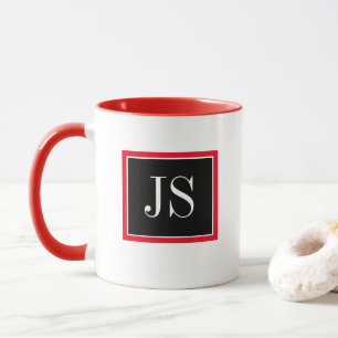 Caneca Natal de Grandes Iniciais Mínimas Vermelhas e Pret