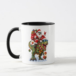 Caneca Natal divertido retrô com Papai Noel montado em T-