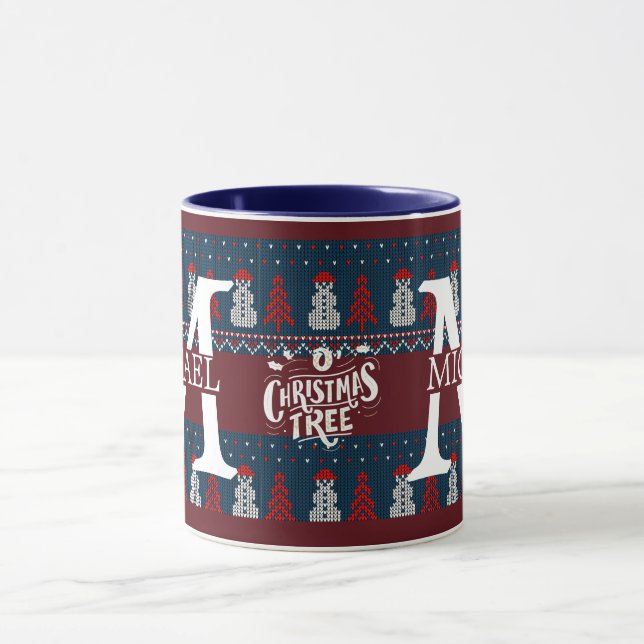 Caneca Natal do Elegante Modern Snowman Monograma (Centro)