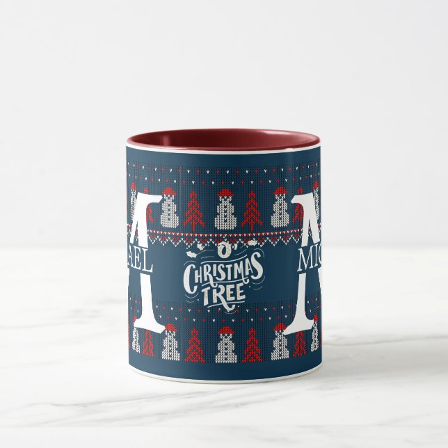 Caneca Natal do Elegante Modern Snowman Monograma (Centro)