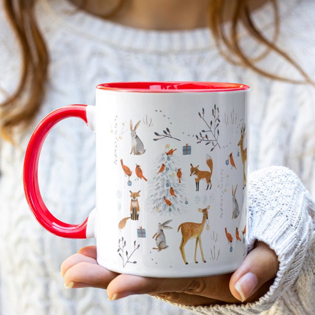 Caneca Natal dos Animais da Floresta Brancos e Feriados V (Criador carregado)